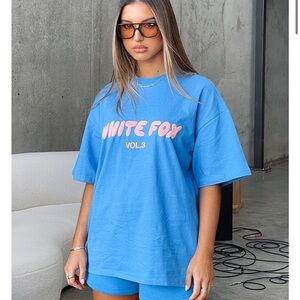 White Fox Vol.3 Blue Tee with Pink Logo Size- XS/small
